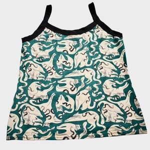 Thunderpants USA Cat Print Camisole Tank Top XL Teal Blue Organic Cotton NEW